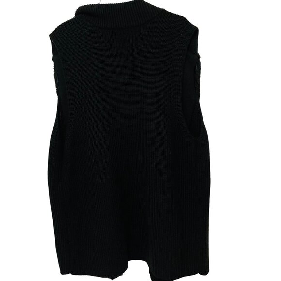 Alfani Womens 3X Black Faux Fur Trim Open Front Knit Vest - Picture 2 of 6